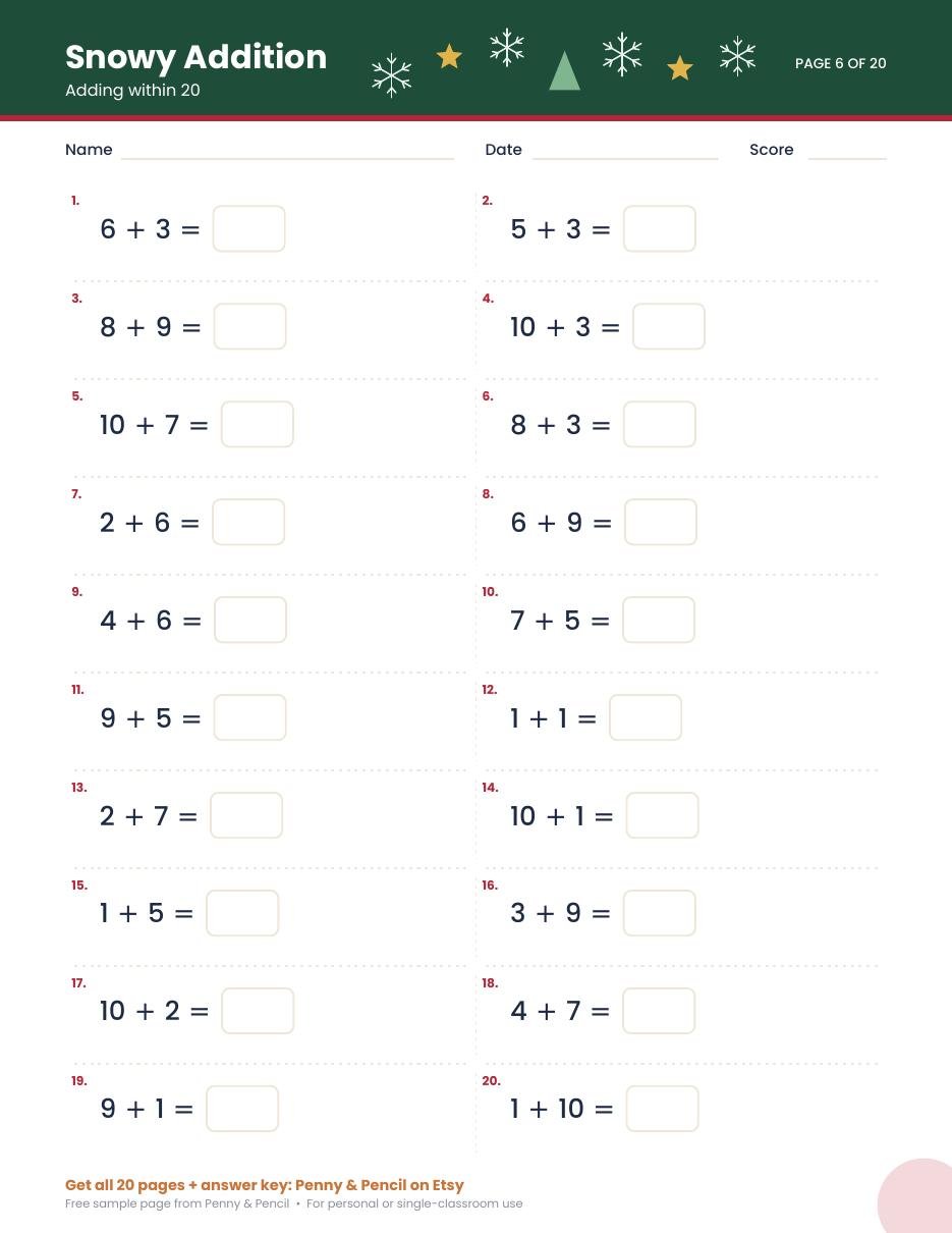 Free Christmas Addition Worksheet preview (1st-2nd Grade)