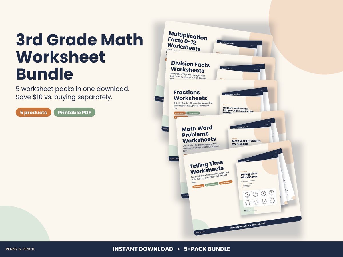 3rd Grade Math Worksheet Bundle