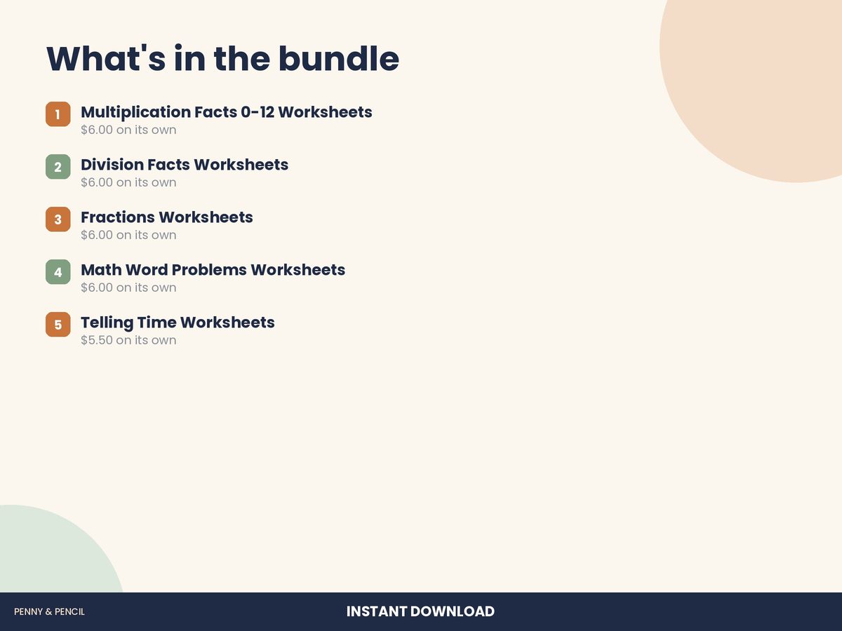 3rd Grade Math Worksheet Bundle preview 2