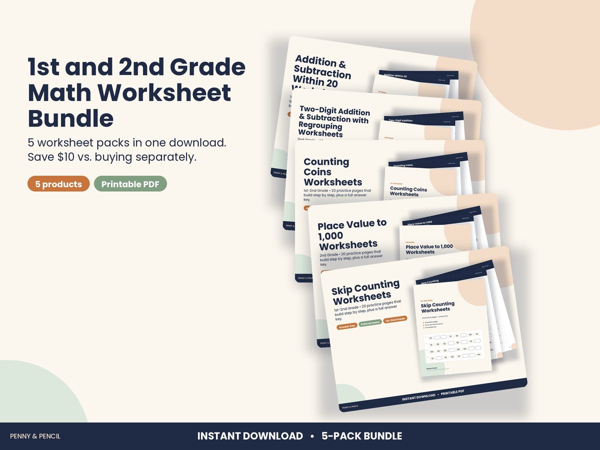 1st and 2nd Grade Math Worksheet Bundle