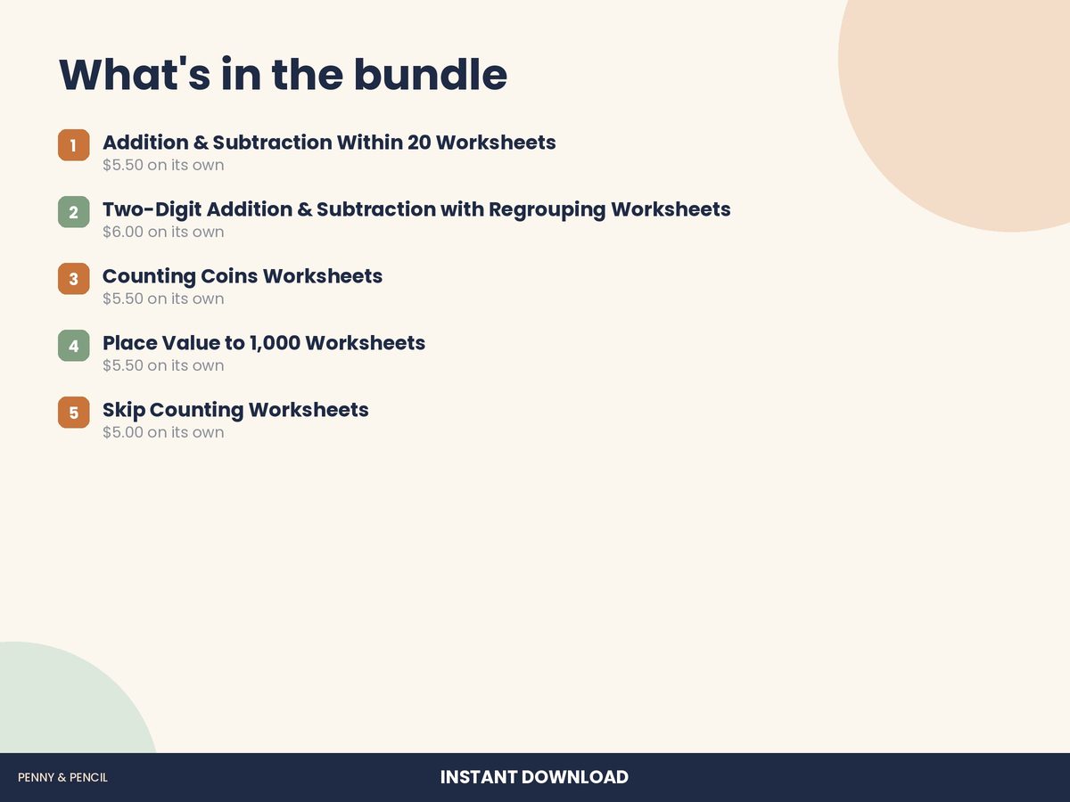 1st and 2nd Grade Math Worksheet Bundle preview 2