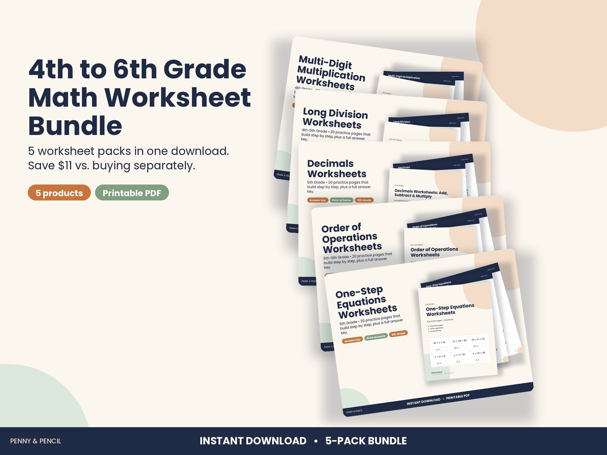 4th to 6th Grade Math Worksheet Bundle