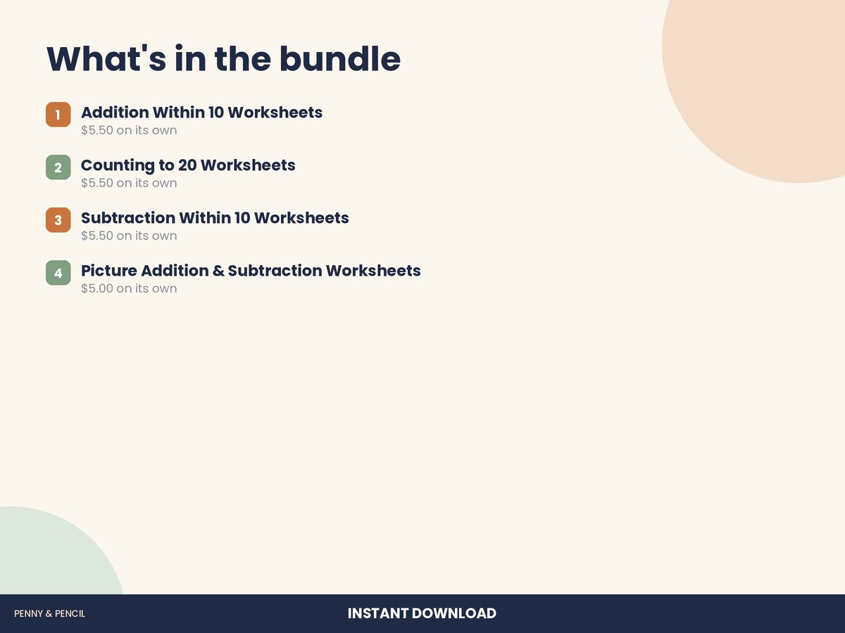 Kindergarten Math Worksheet Bundle preview 2