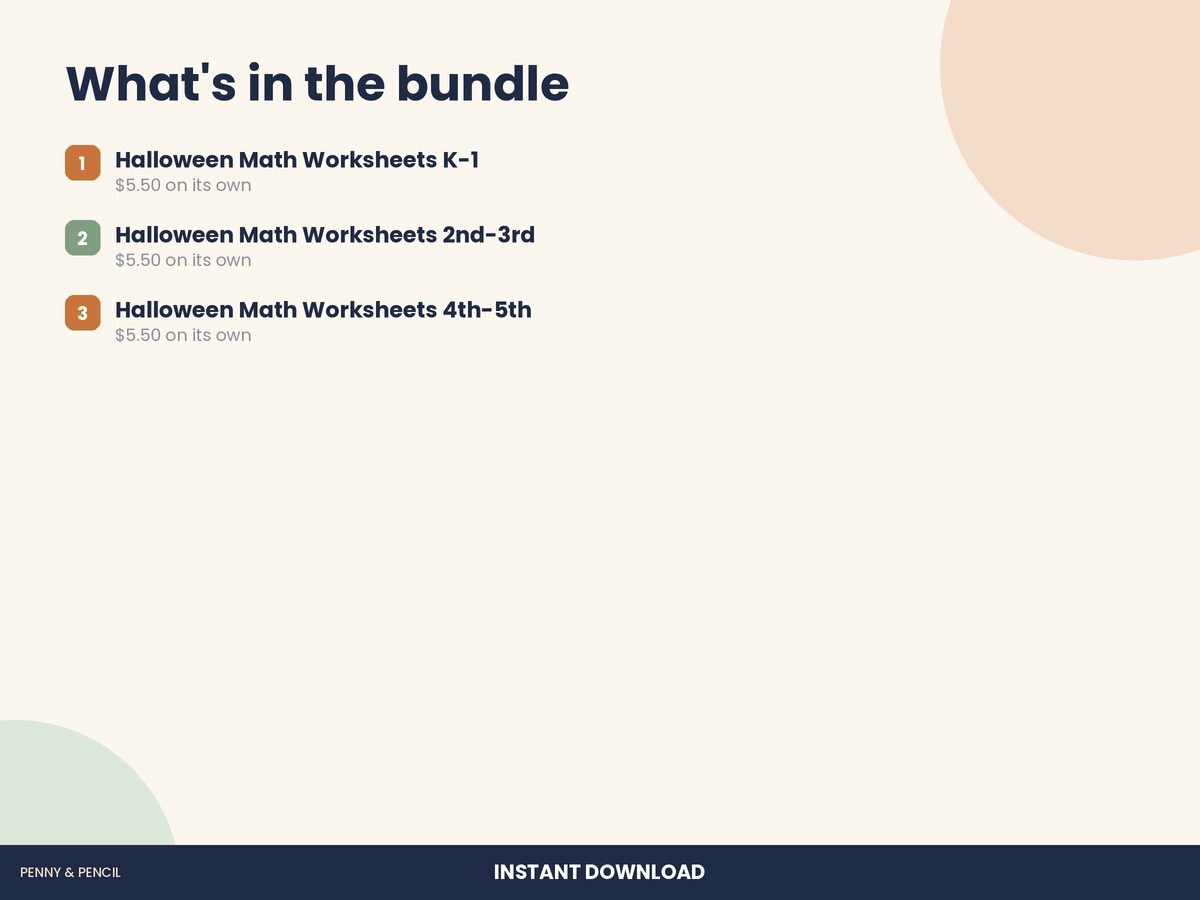 Halloween Math Worksheet Bundle K-5 preview 2
