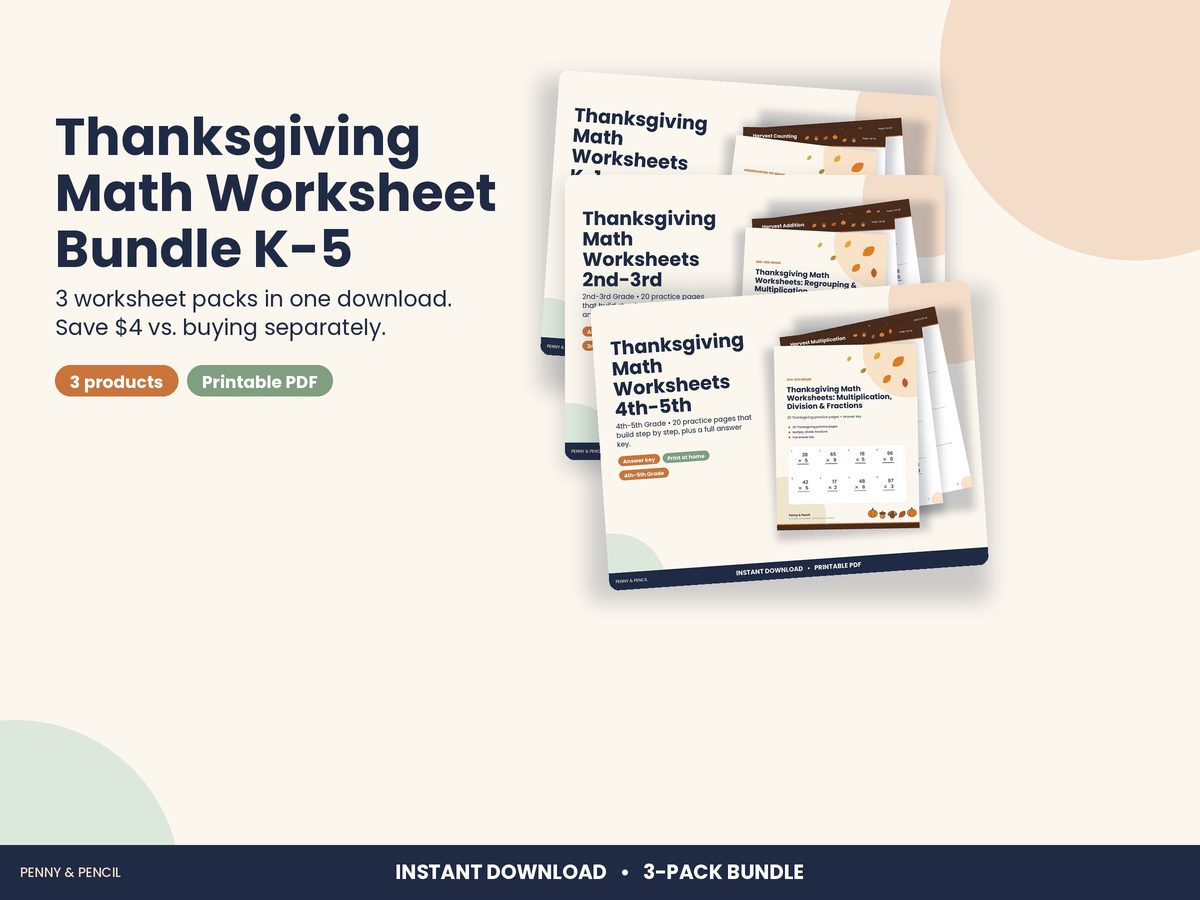 Thanksgiving Math Worksheet Bundle K-5 preview 1