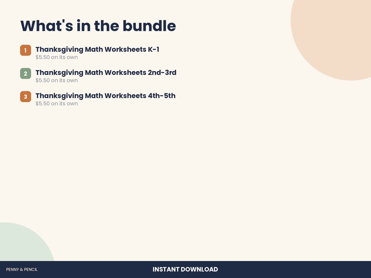 Thanksgiving Math Worksheet Bundle K-5 preview 2