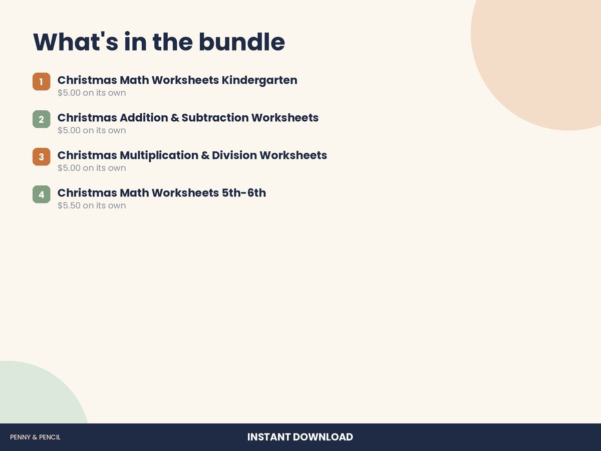 Christmas Math Worksheet Bundle K-6 preview 2