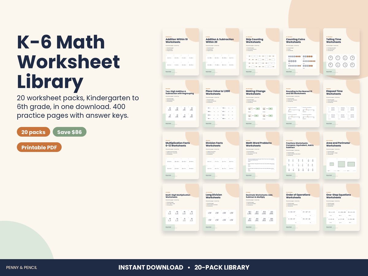 K-6 Math Worksheet Library preview 1