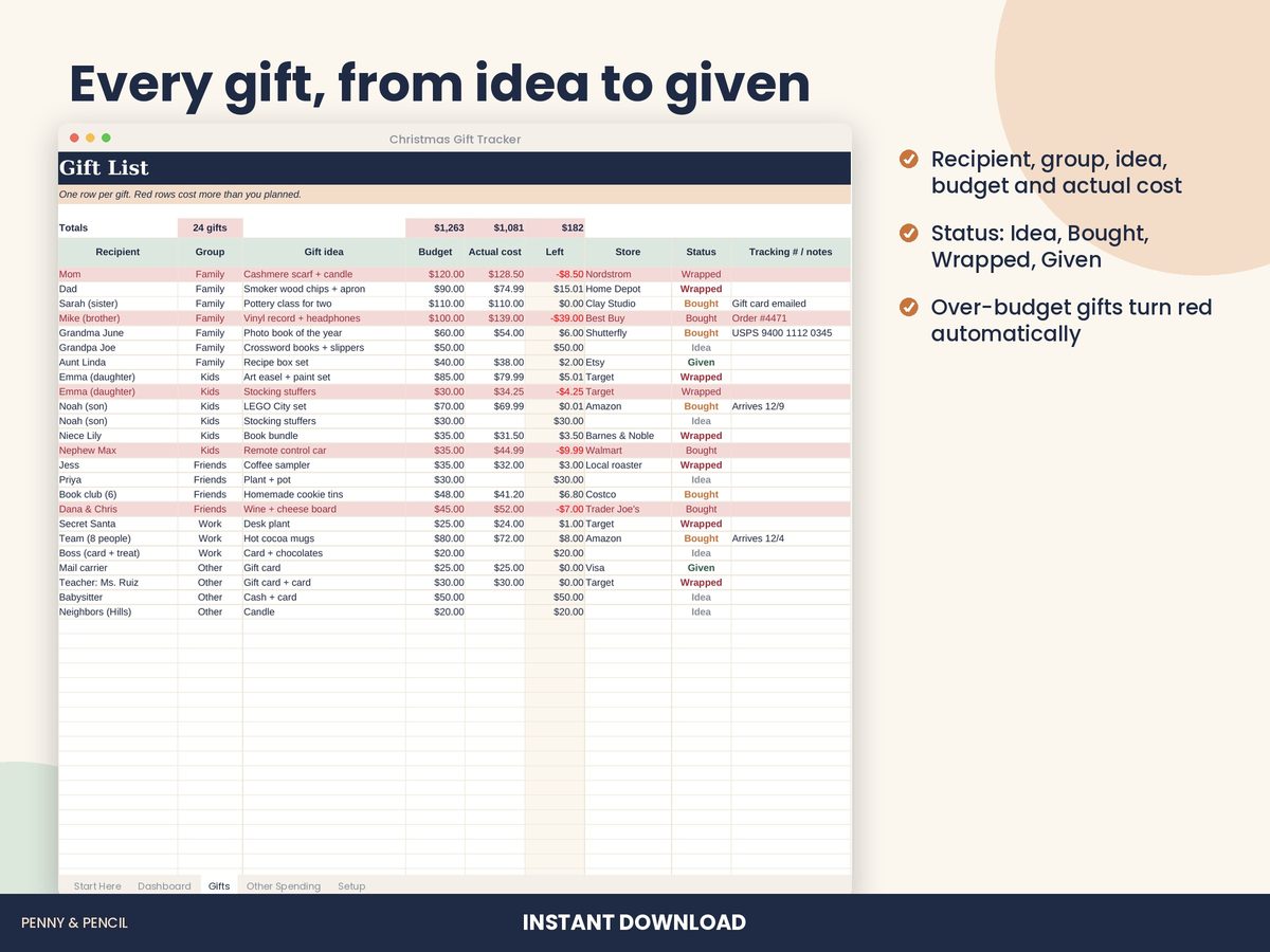 Christmas Gift Tracker preview 3
