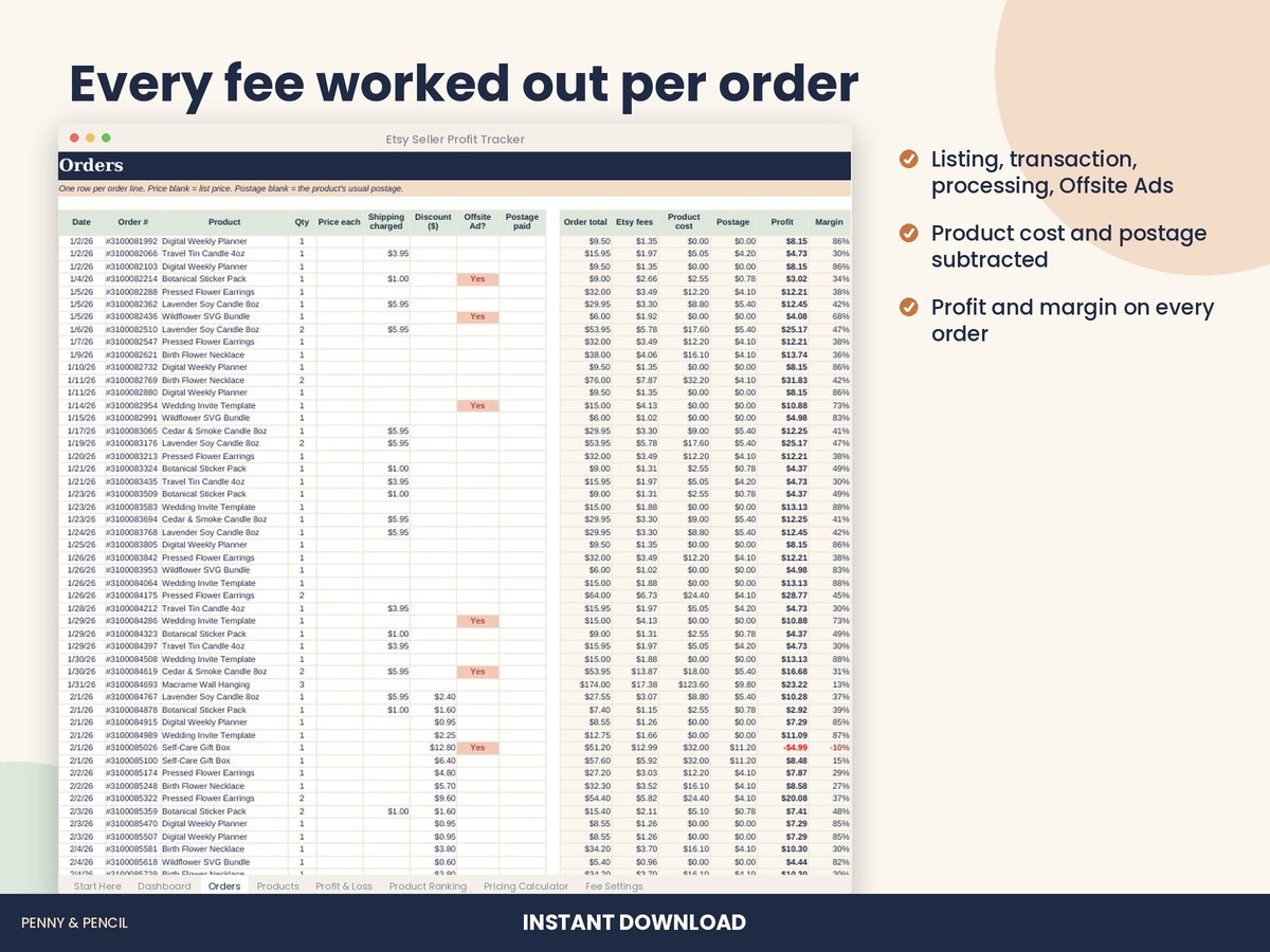 Etsy Seller Profit Tracker preview 3