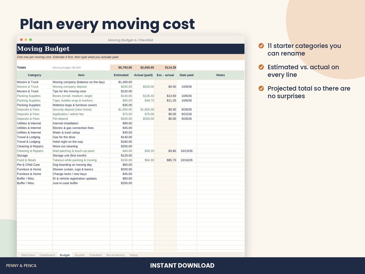 Moving Budget & Checklist preview 5