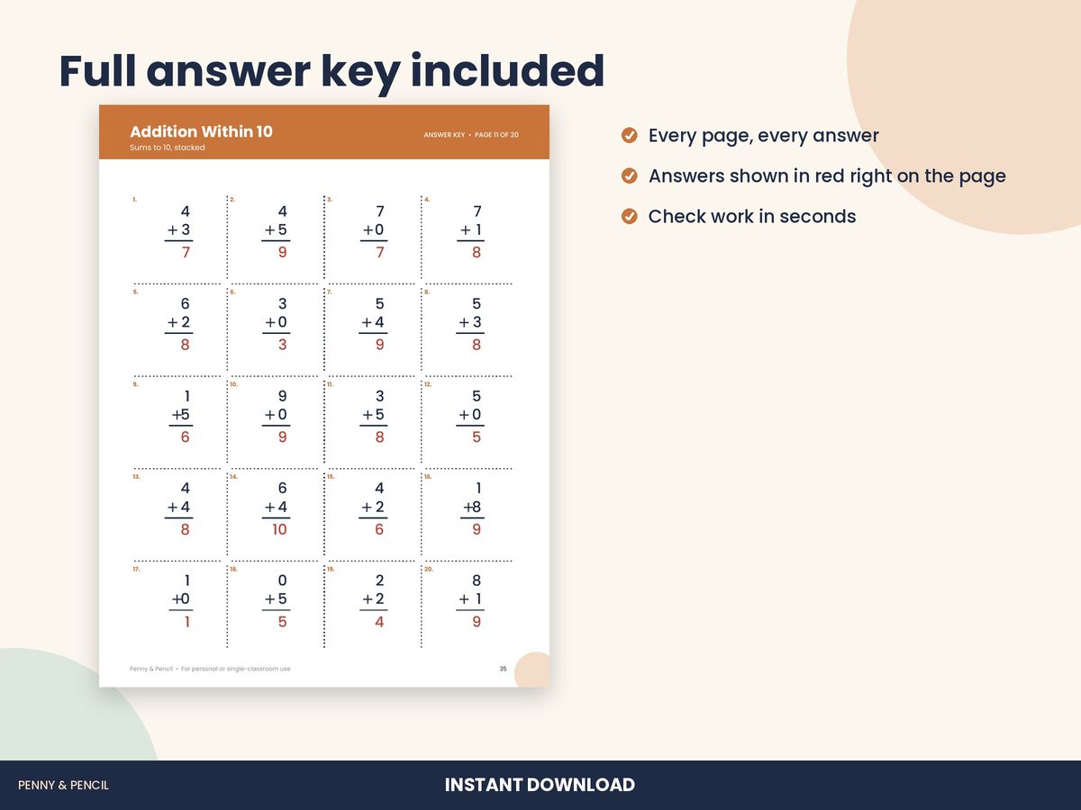 Addition Within 10 Worksheets preview 3