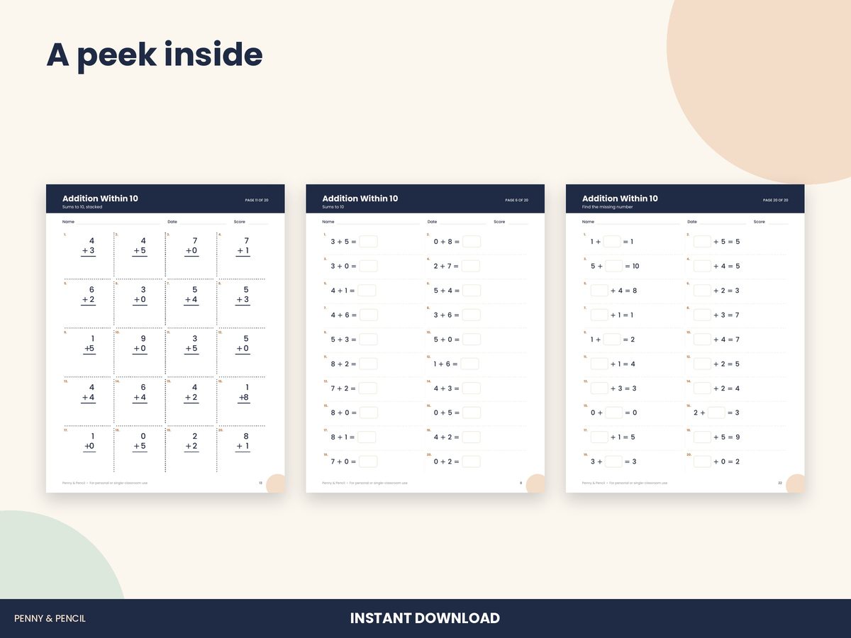 Addition Within 10 Worksheets preview 4