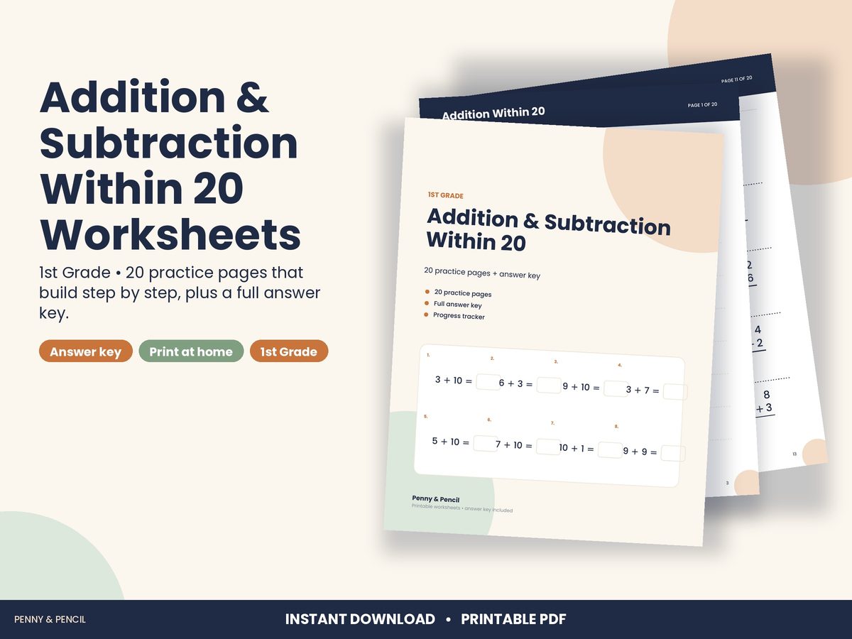 Addition & Subtraction Within 20 Worksheets