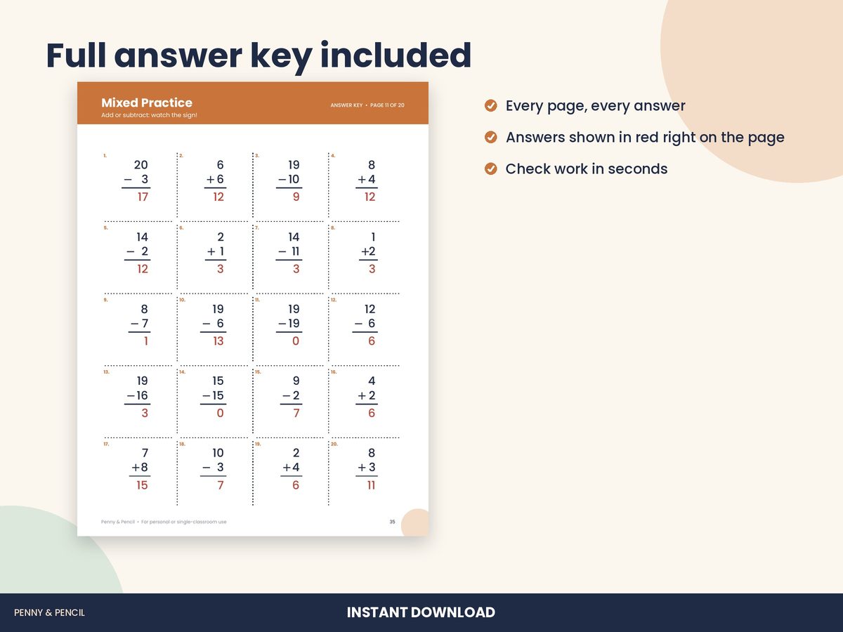 Addition & Subtraction Within 20 Worksheets preview 3
