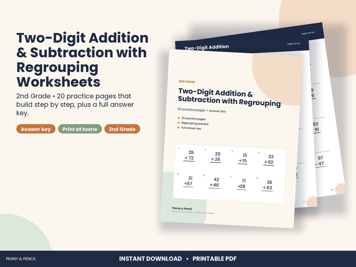 Two-Digit Addition & Subtraction with Regrouping Worksheets