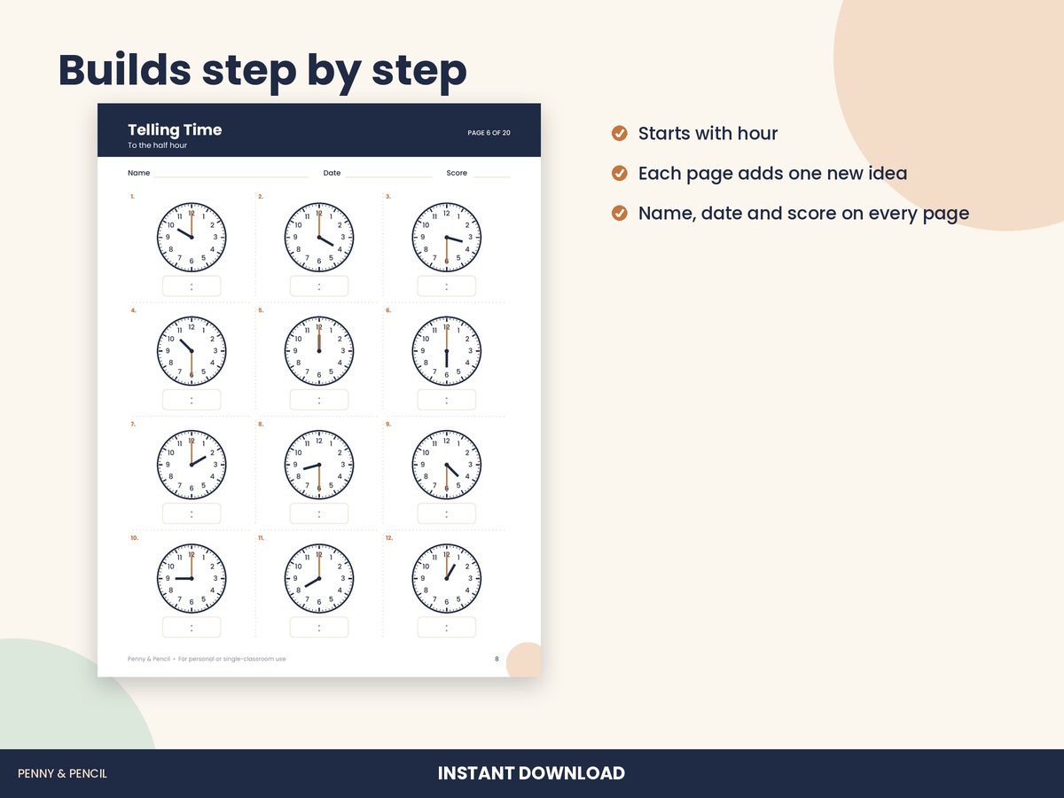 Telling Time Worksheets preview 2