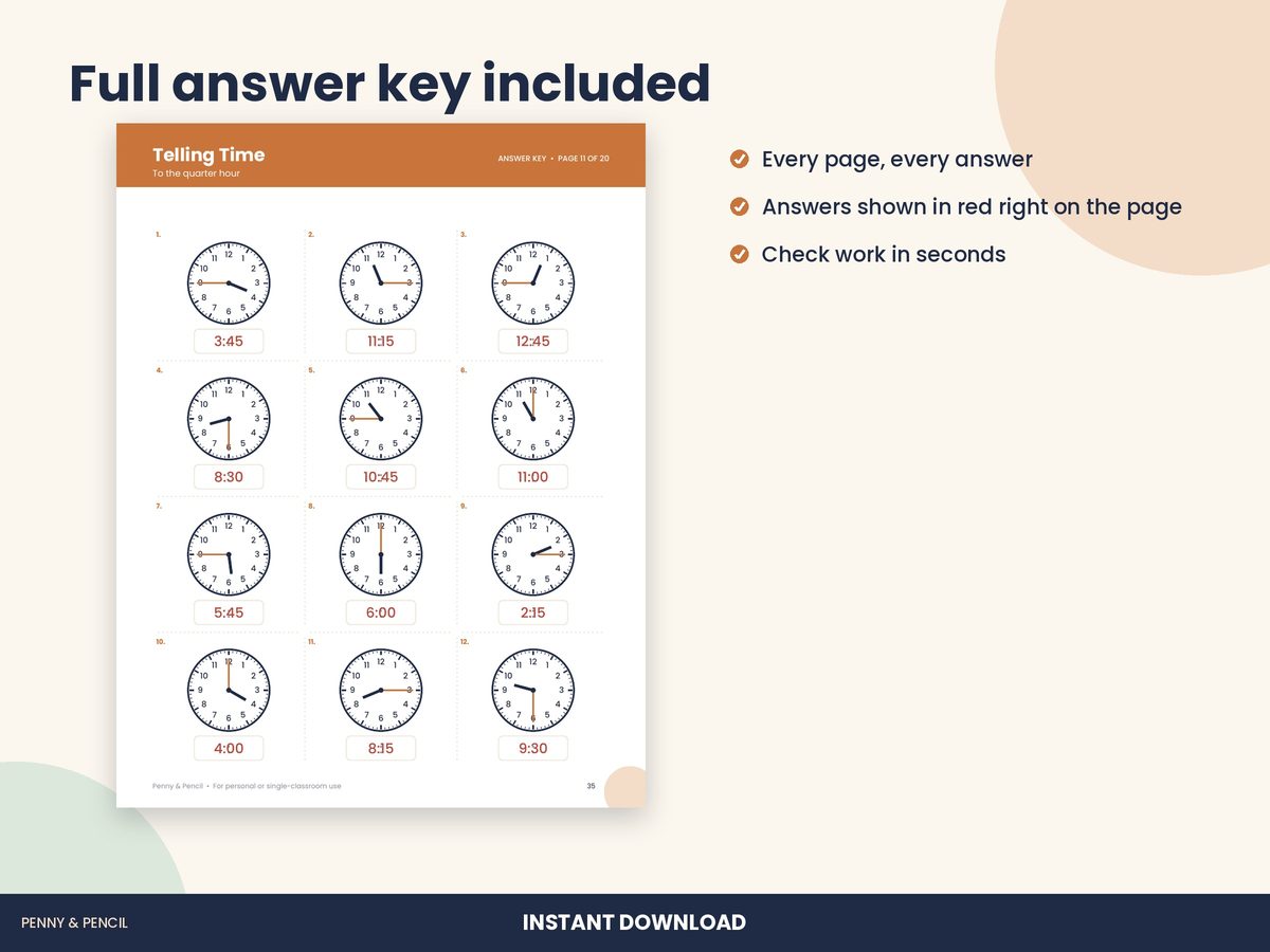 Telling Time Worksheets preview 3