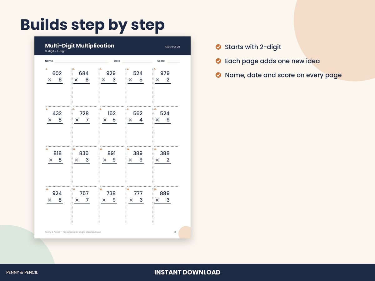 Multi-Digit Multiplication Worksheets preview 2