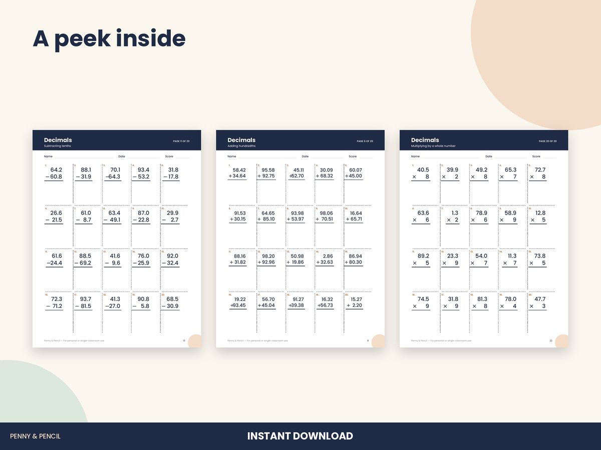 Decimals Worksheets preview 4