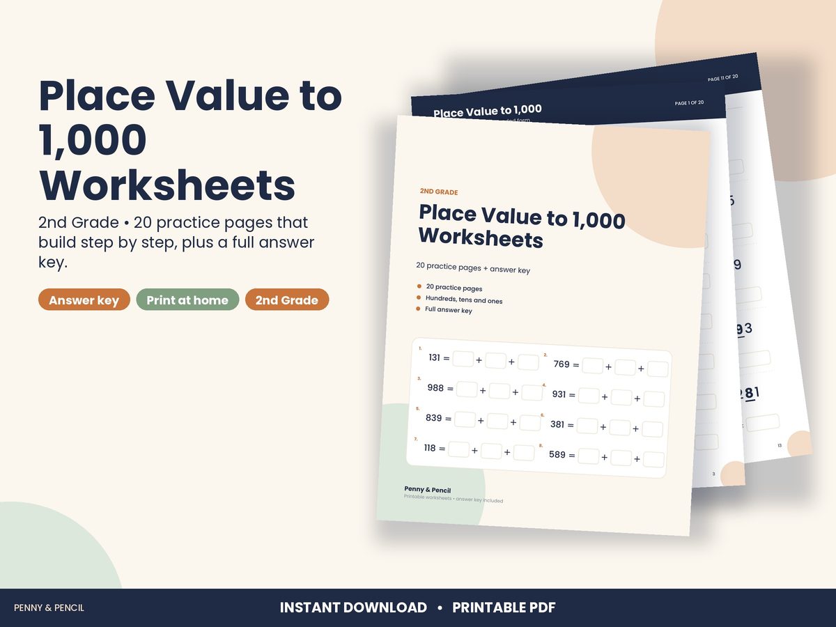 Place Value to 1,000 Worksheets