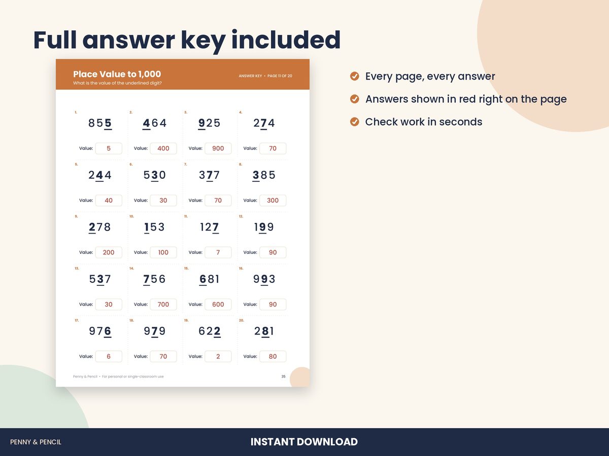 Place Value to 1,000 Worksheets preview 3
