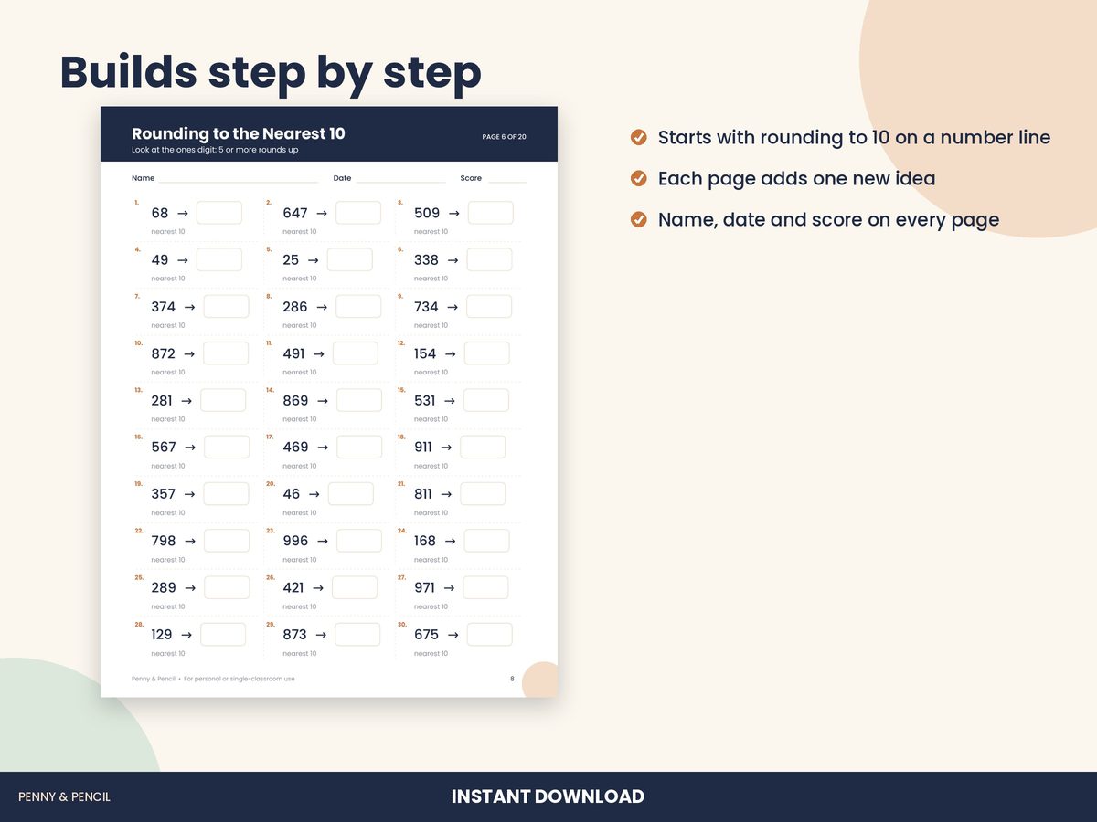 Rounding to the Nearest 10 and 100 Worksheets preview 2