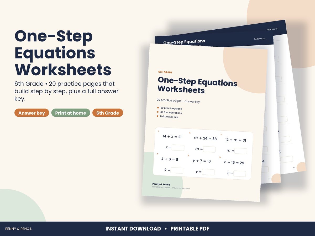 One-Step Equations Worksheets