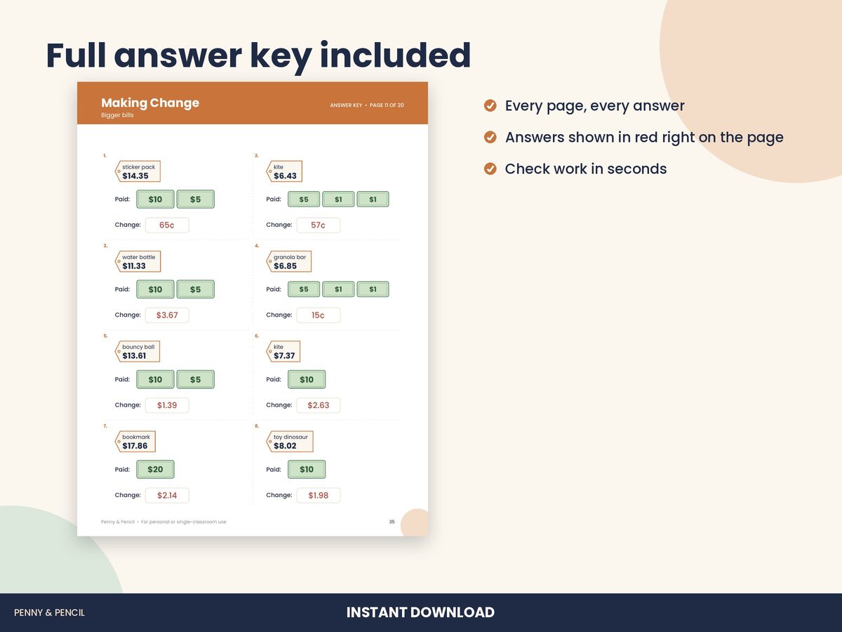 Making Change Worksheets preview 3