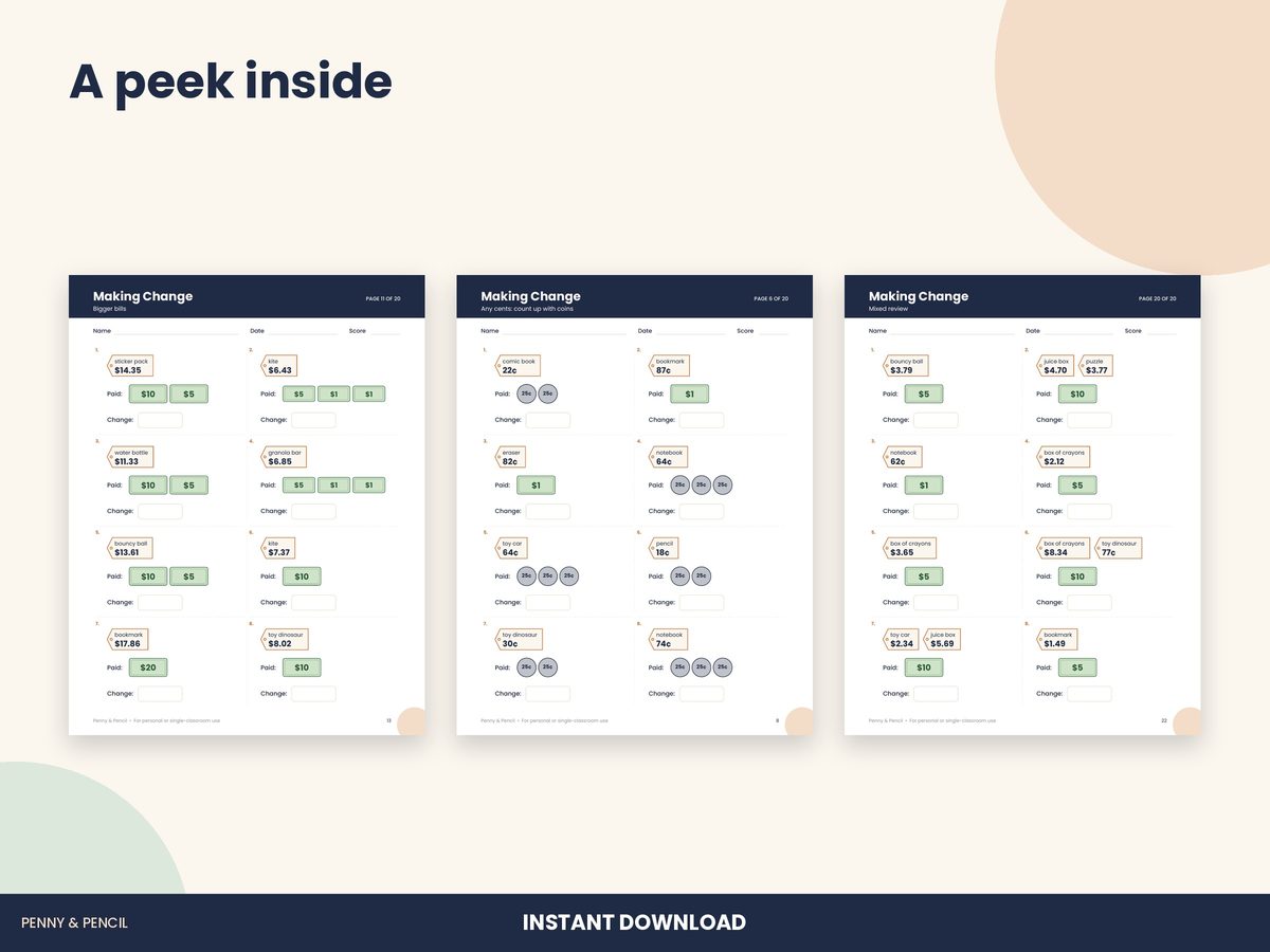 Making Change Worksheets preview 4