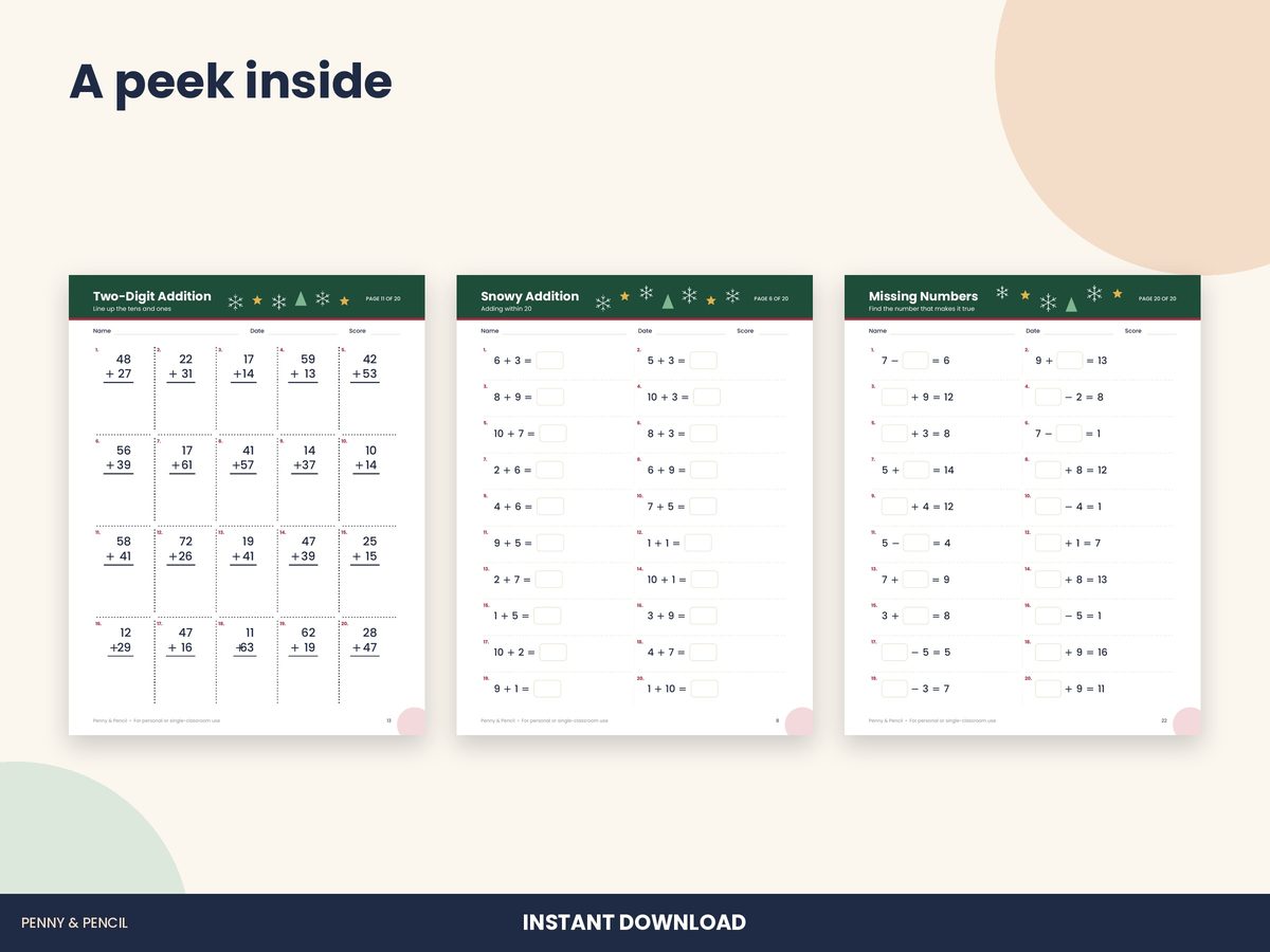 Christmas Addition & Subtraction Worksheets preview 4