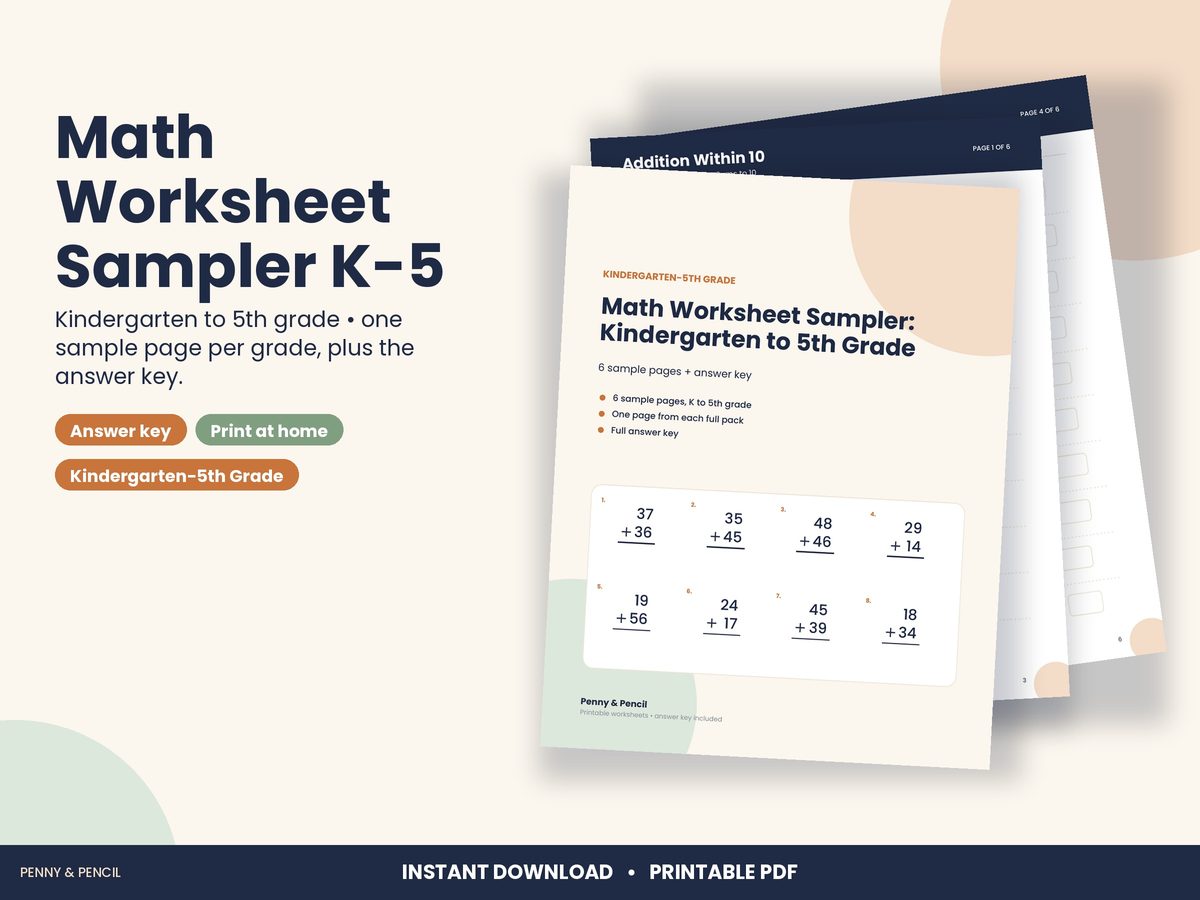 Math Worksheet Sampler K-5