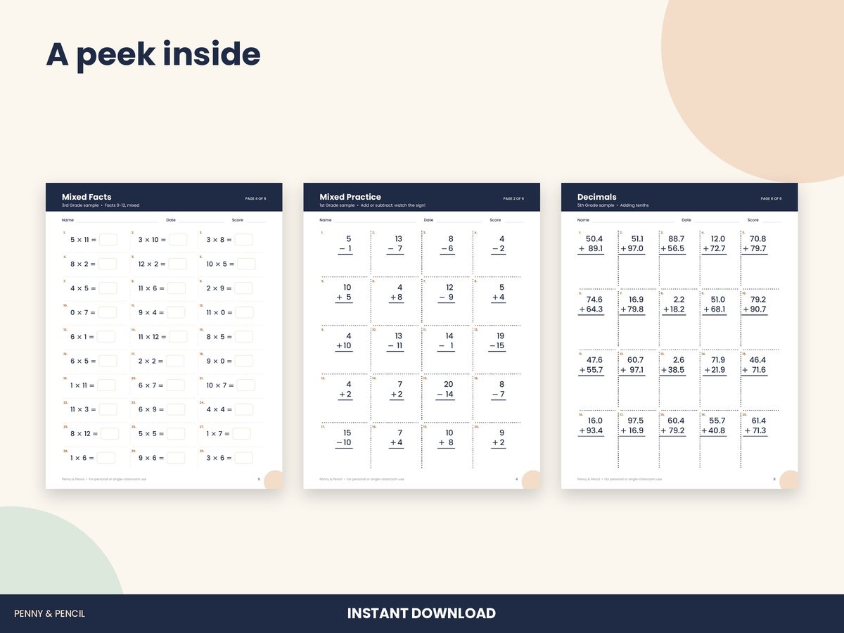 Math Worksheet Sampler K-5 preview 4