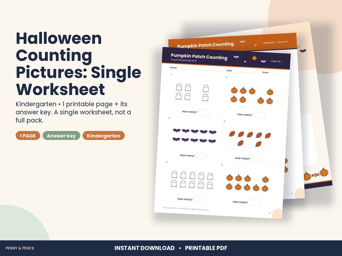 Halloween Counting Pictures: Single Worksheet