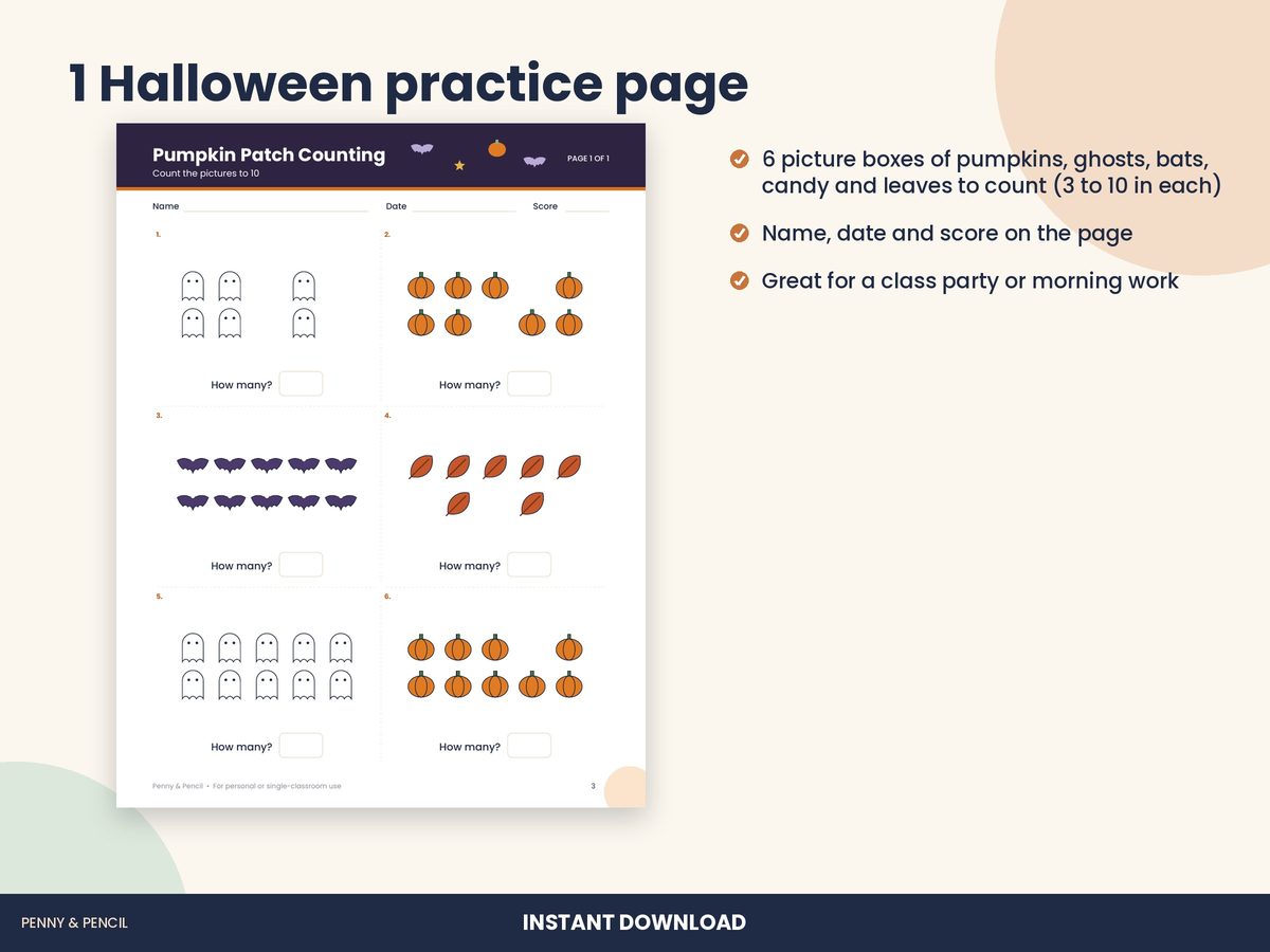 Halloween Counting Pictures: Single Worksheet preview 2