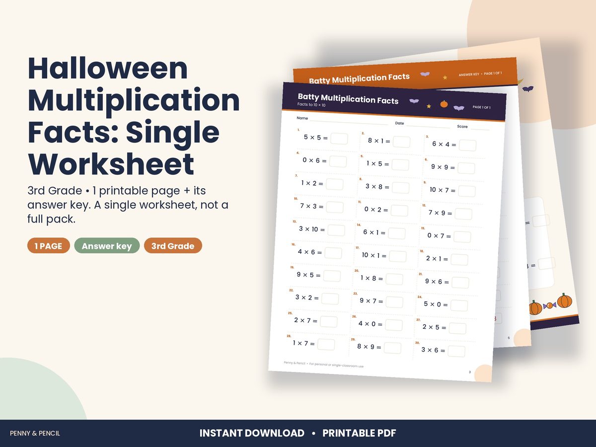 Halloween Multiplication Facts: Single Worksheet