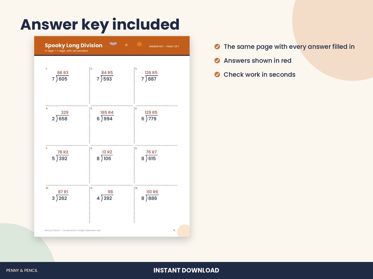 Halloween Long Division: Single Worksheet preview 3