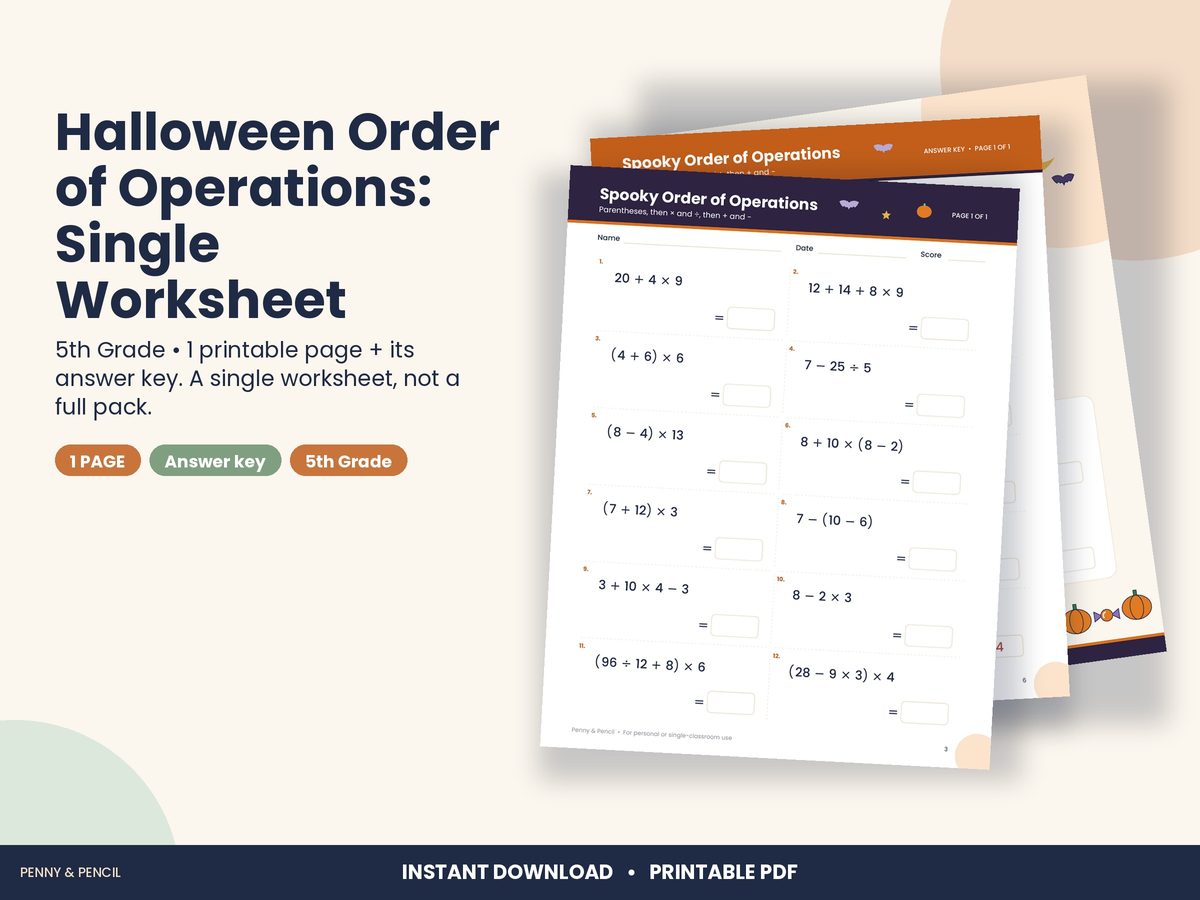 Halloween Order of Operations: Single Worksheet