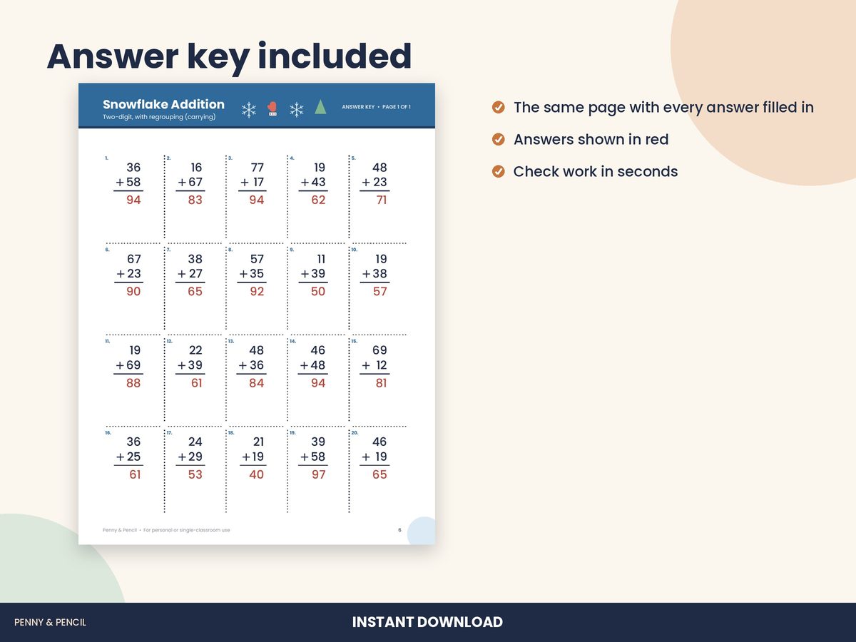 Winter 2-Digit Addition with Regrouping: Single Worksheet preview 3