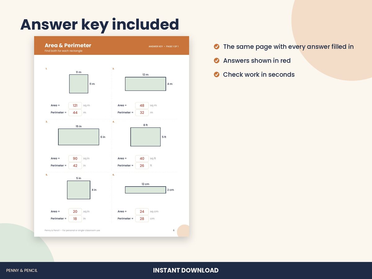 Area and Perimeter: Single Worksheet preview 3