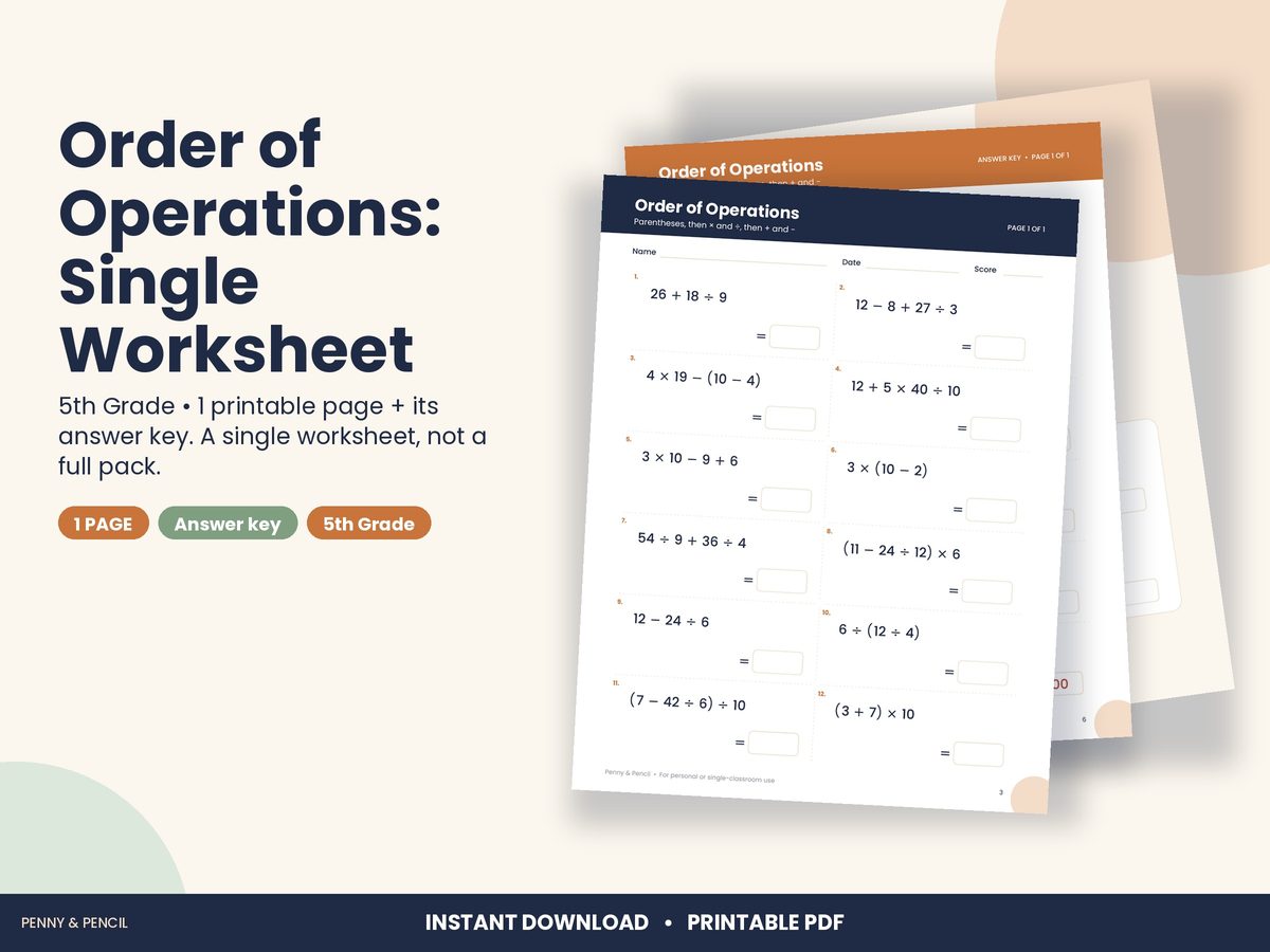 Order of Operations: Single Worksheet