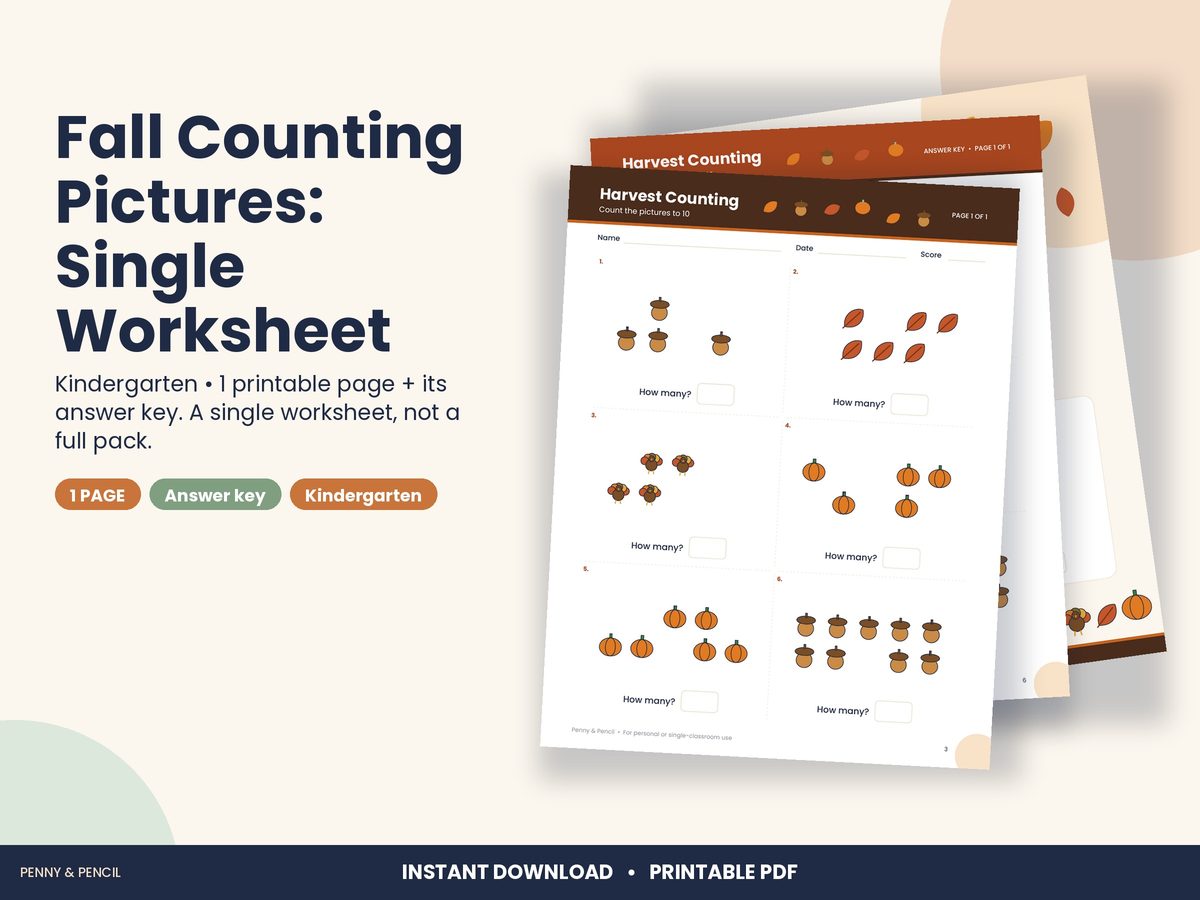 Fall Counting Pictures: Single Worksheet