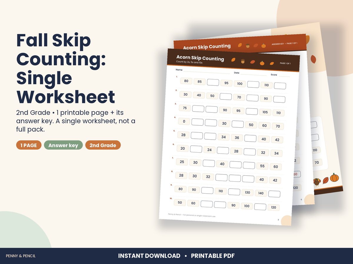 Fall Skip Counting: Single Worksheet