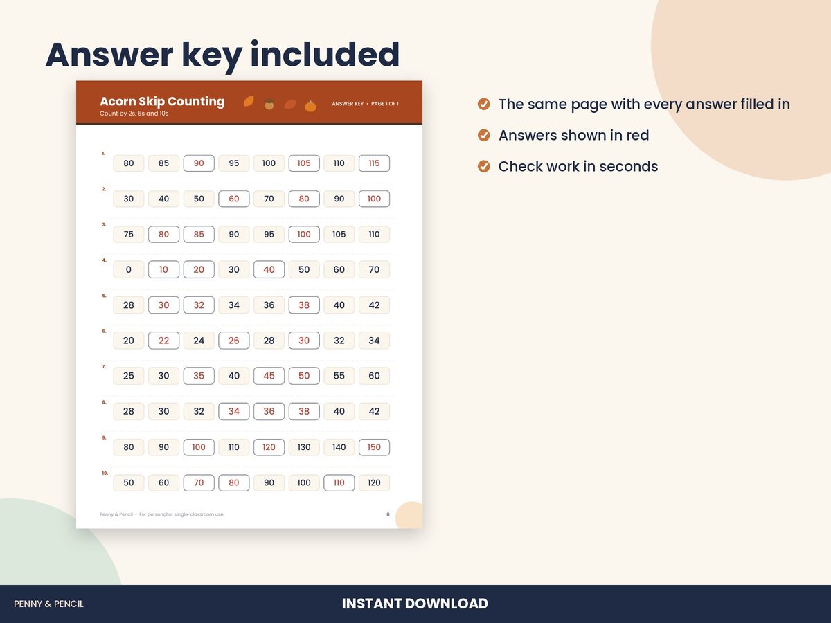 Fall Skip Counting: Single Worksheet preview 3