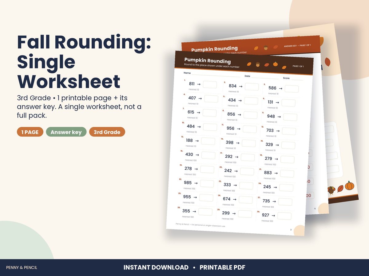 Fall Rounding: Single Worksheet