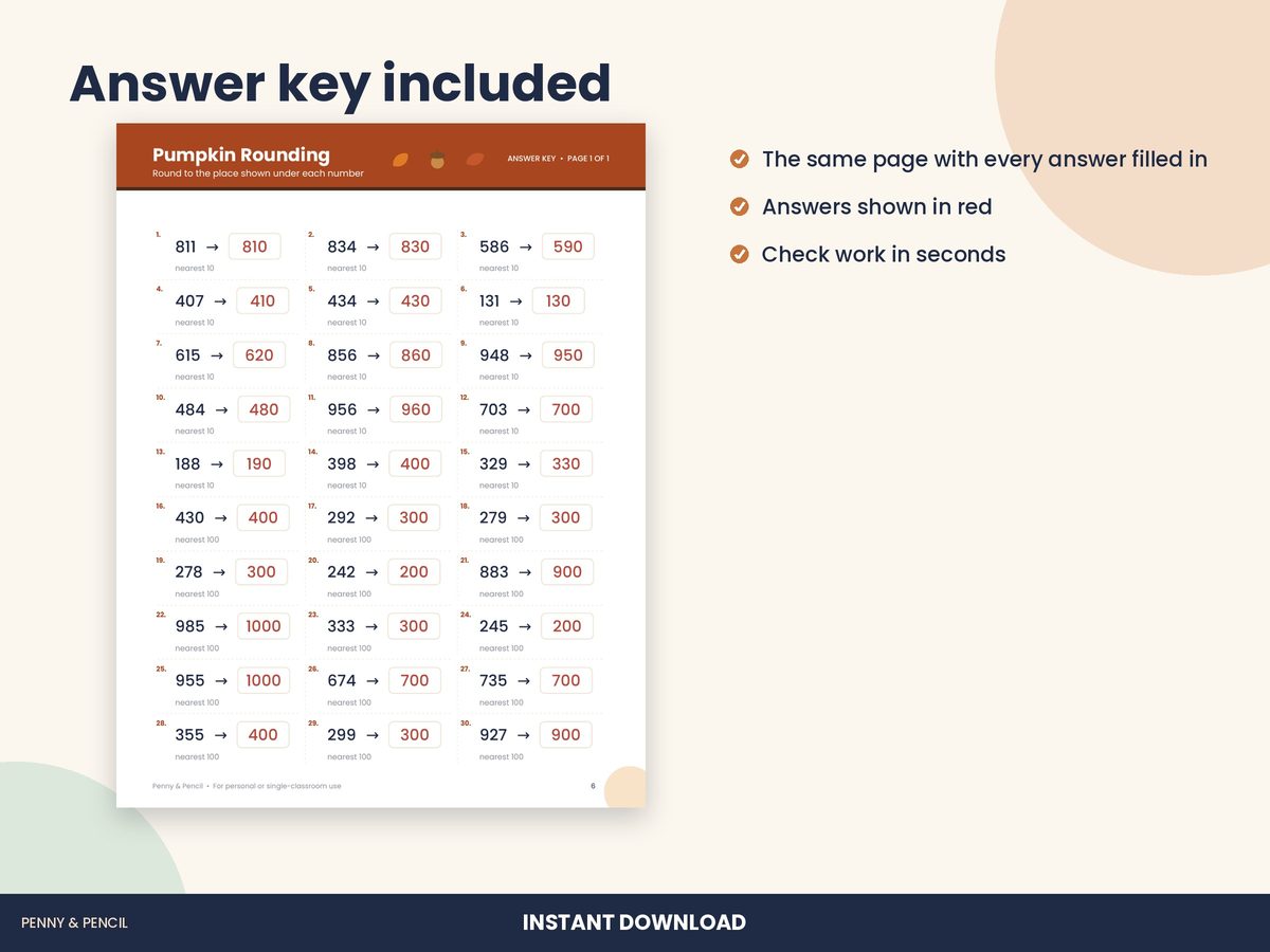Fall Rounding: Single Worksheet preview 3