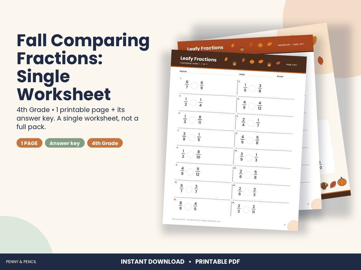 Fall Comparing Fractions: Single Worksheet