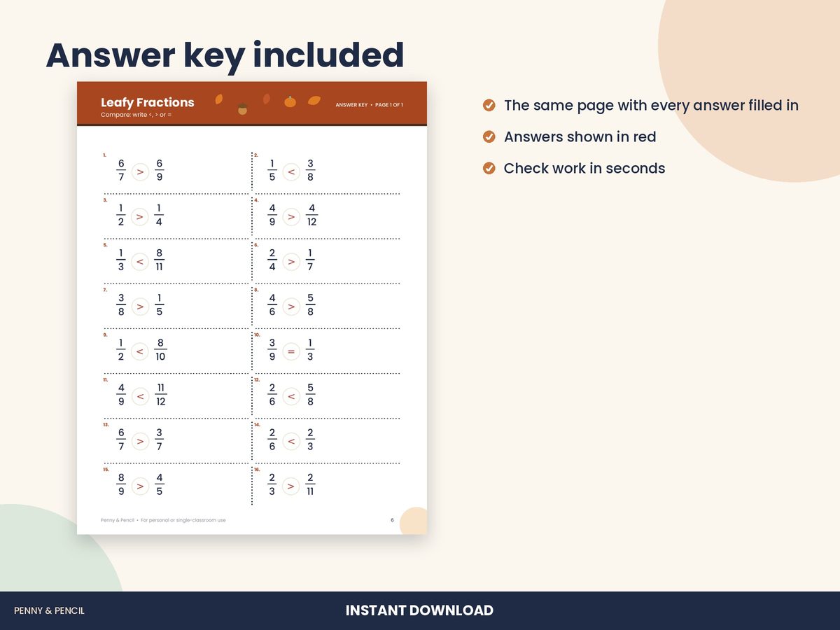 Fall Comparing Fractions: Single Worksheet preview 3