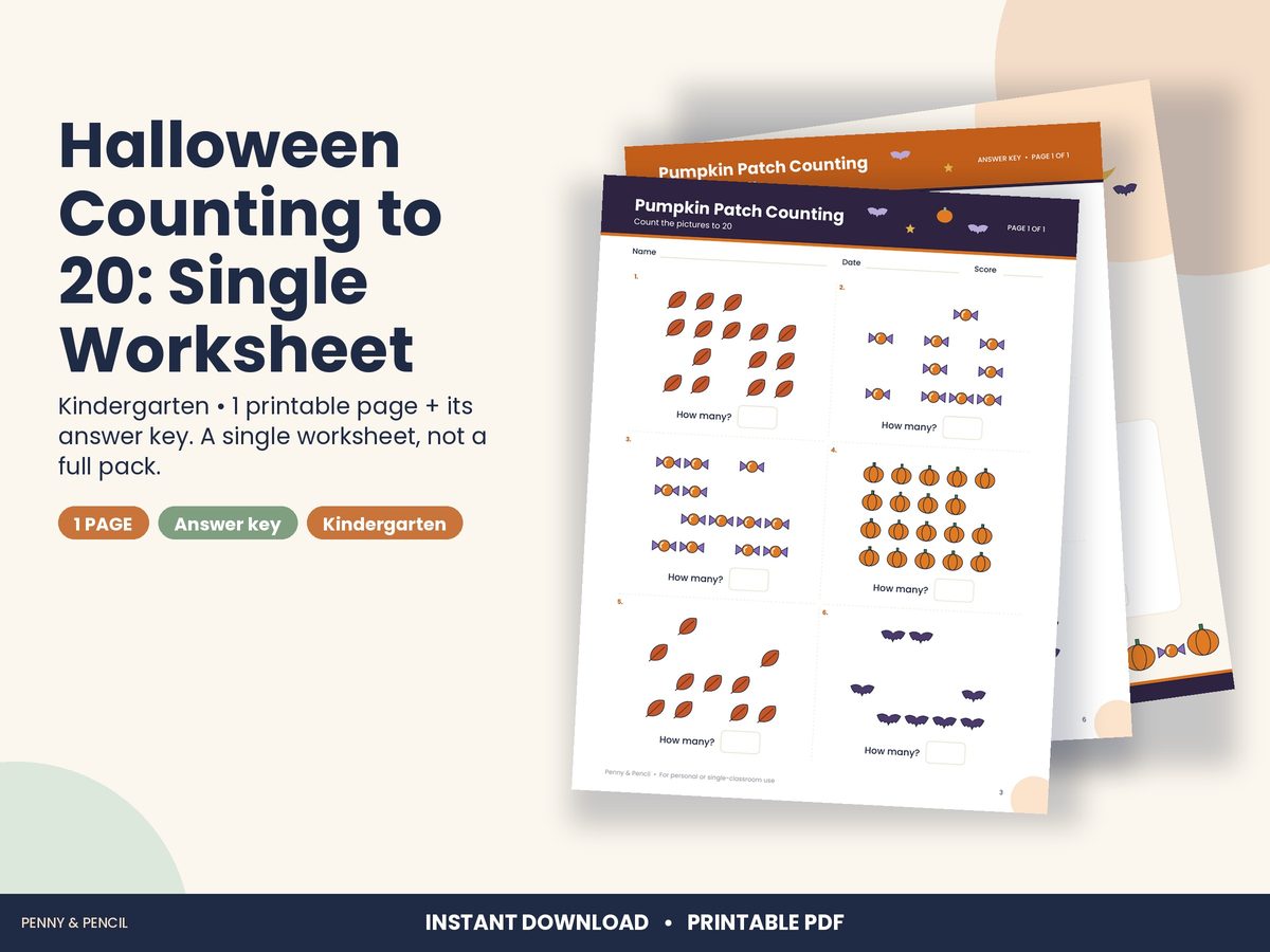 Halloween Counting to 20: Single Worksheet