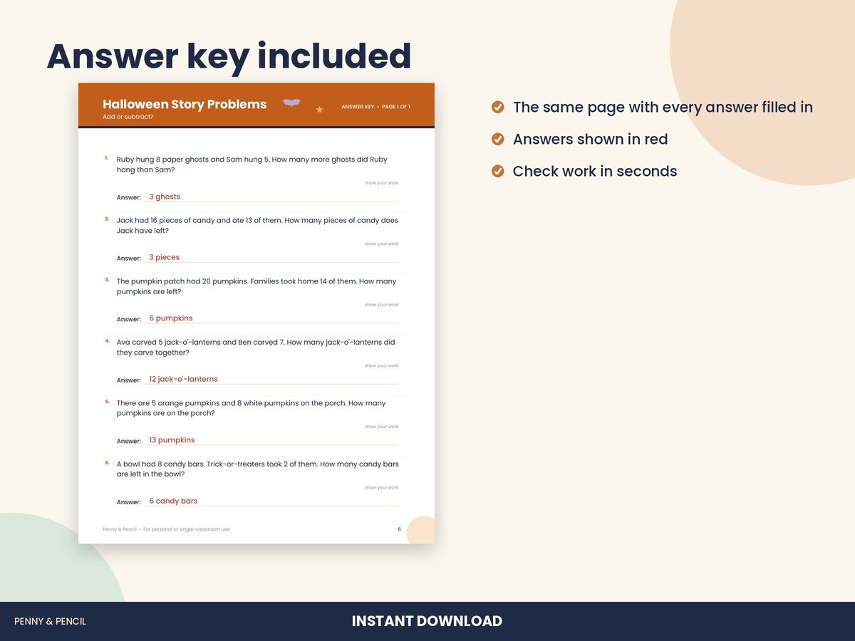 Halloween Word Problems: Single Worksheet preview 3